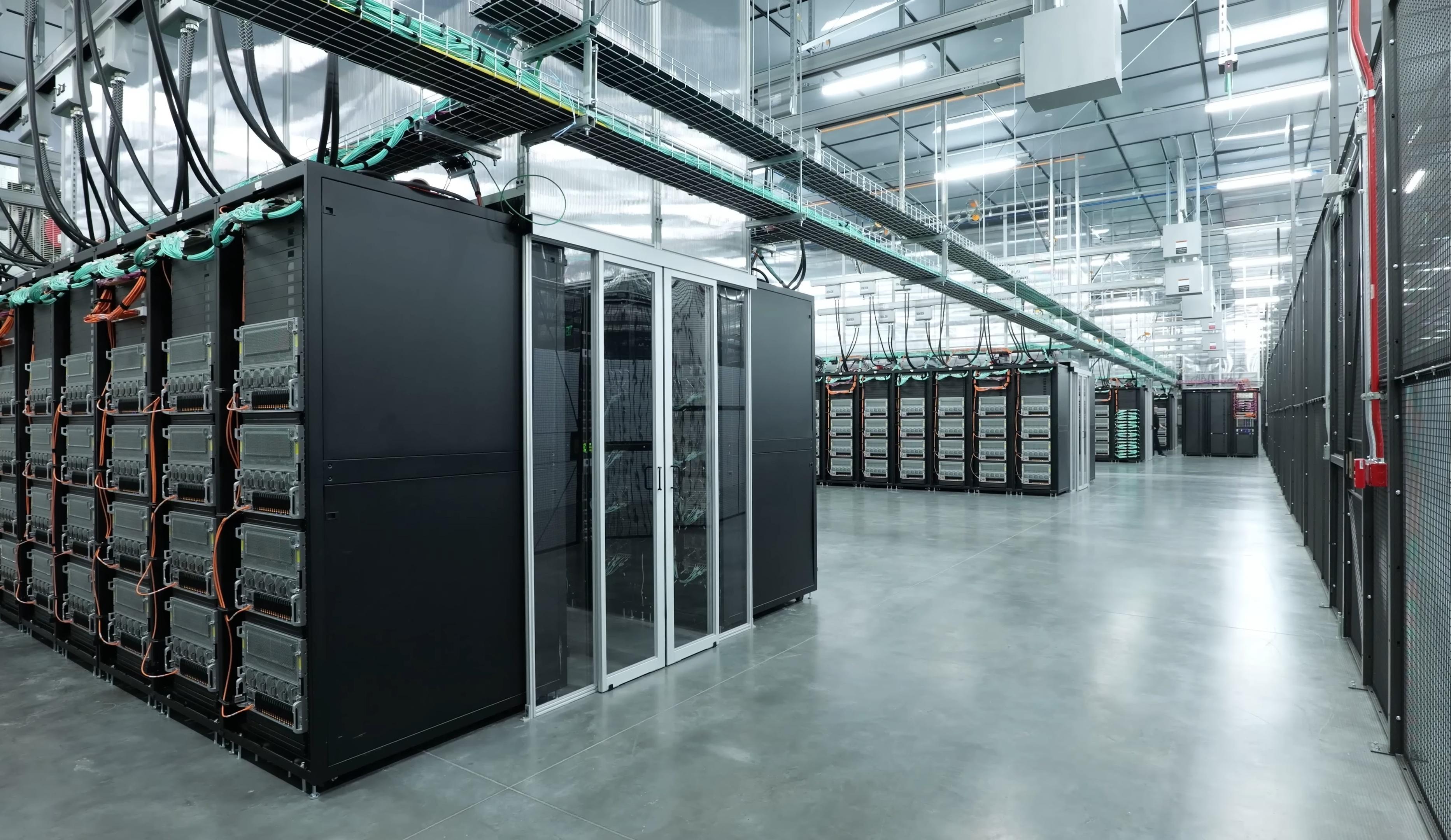 Cable tray above data center server racks